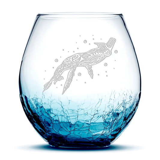 Crackle Wine Glass, Avatar Tulkun, Laser Etched or Hand Etched, 18oz