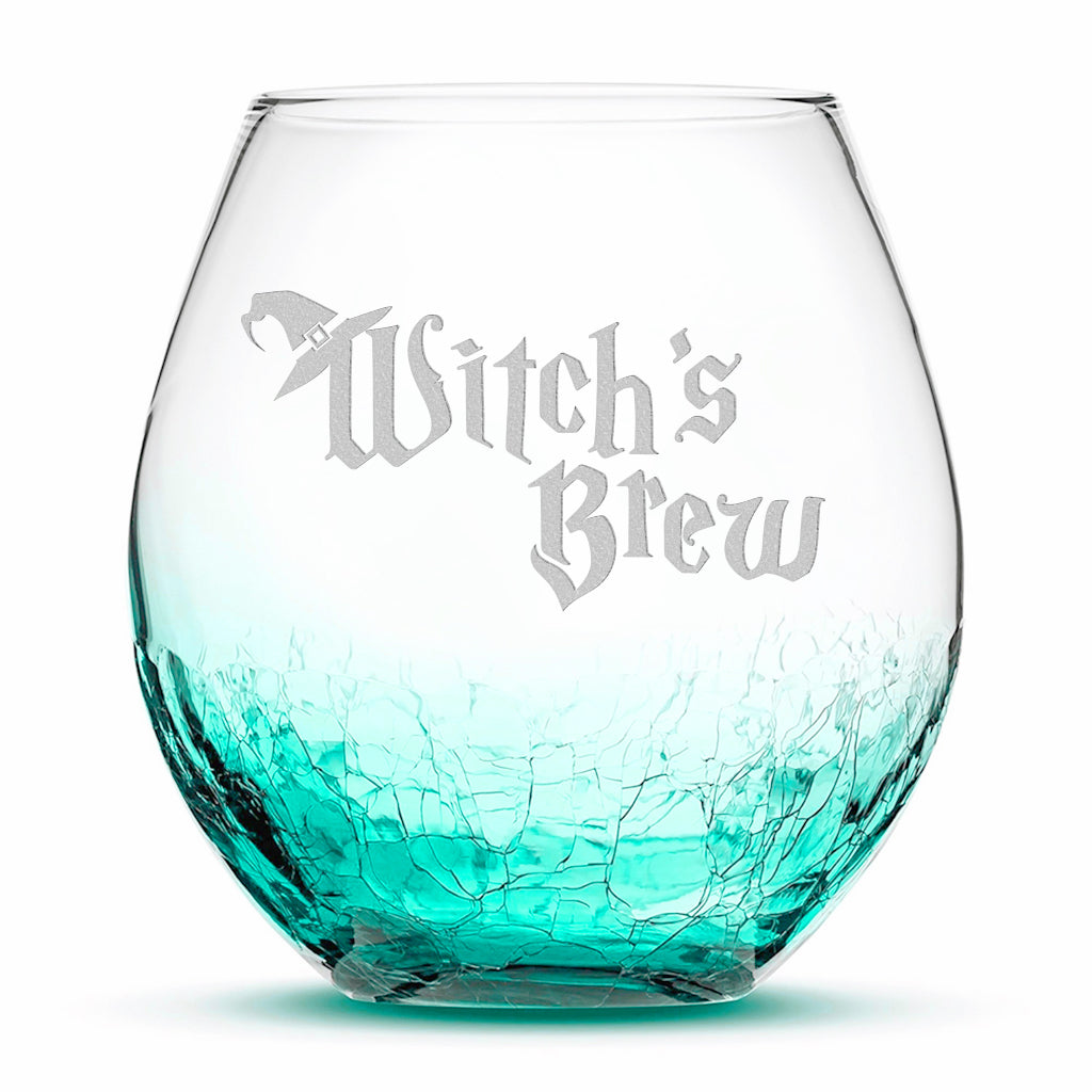 Crackle Wine Glass, Witch's Brew, Laser Etched or Hand Etched, 18oz