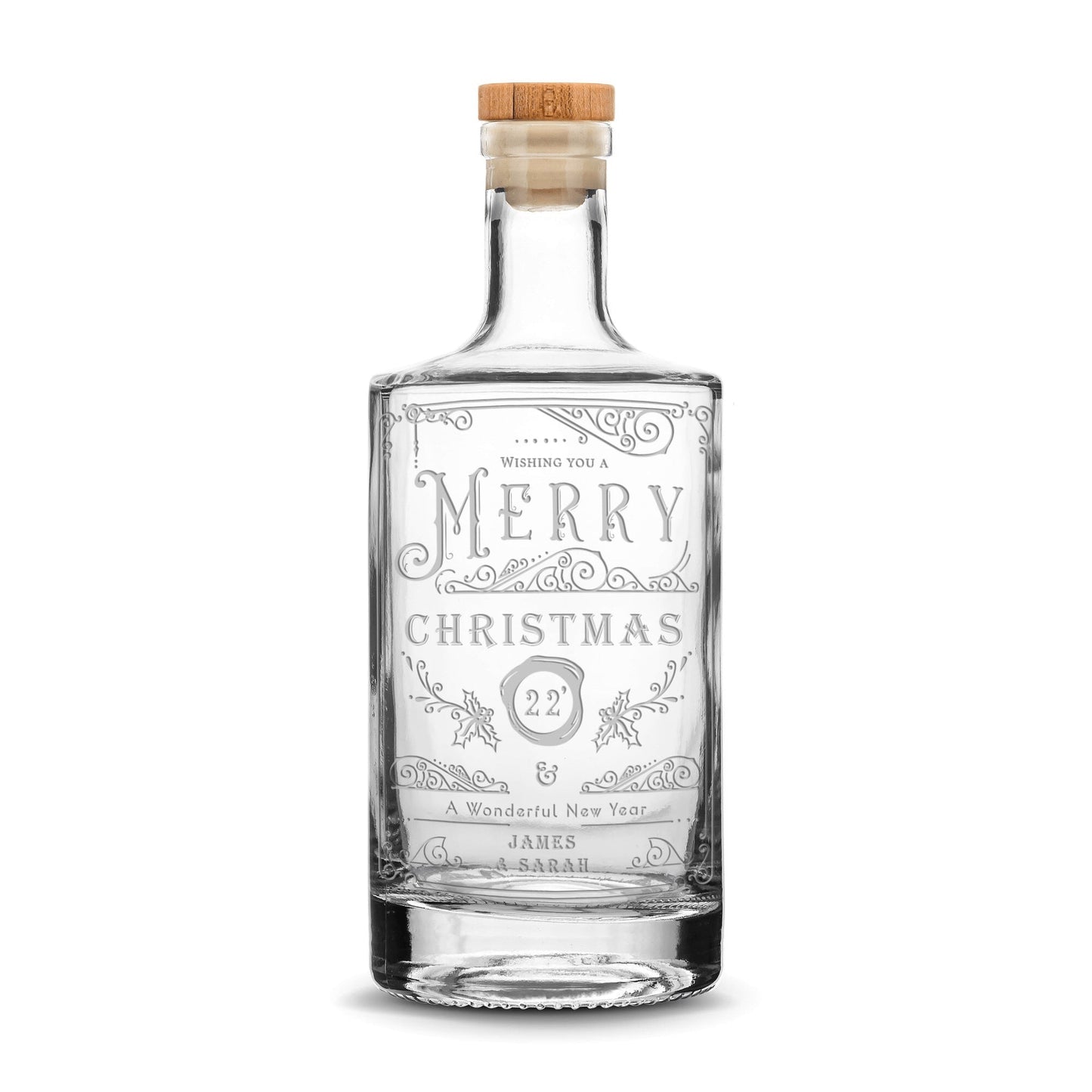 Customizable Merry Christmas Jersey Bottle, 750mL, Laser Etched or Hand Etched