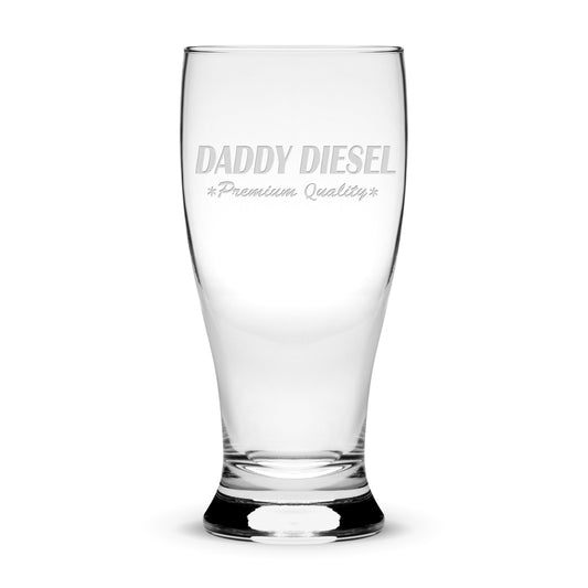 Integrity Bottles, Daddy Diesel, Premium Pilsner Glass, Handmade, Handblown, Laser Etched or Hand Etched Gifts, Sand Carved, 16oz
