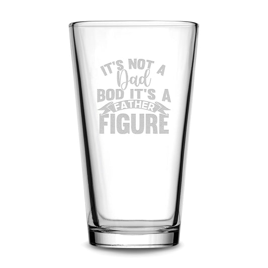 Integrity Bottles, Father Figure, Premium Pint Glass, Handmade, Handblown, Laser Etched or Hand Etched Gifts, Sand Carved, 16oz