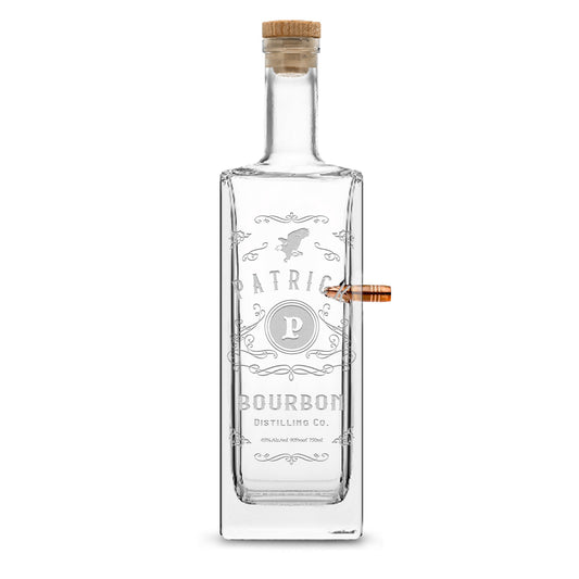 Integrity Bottles, Customizable Freedom Bourbon, Premium 50. Caliber Liberty Style Liquor Decanter, Handmade, Handblown, Hand Etched Gifts, Sand Carved, 750ml, Laser Etched or Hand Etched