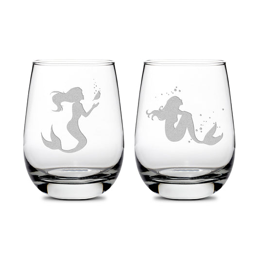 Premium Wine Glasses, Mermaids, 1oz (Set of 2), Laser Etched or Hand Etched