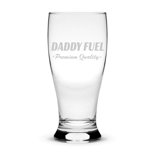 Integrity Bottles, Daddy Fuel, Premium Pilsner Glass, Handmade, Handblown, Laser Etched or Hand Etched Gifts, Sand Carved, 16oz