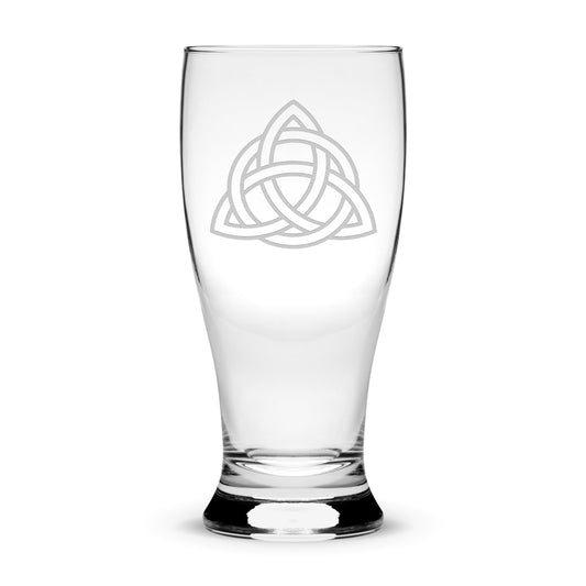 Premium Etched Pilsner Glass, Celtic Trinity, 16oz, Laser Etched or Hand Etched