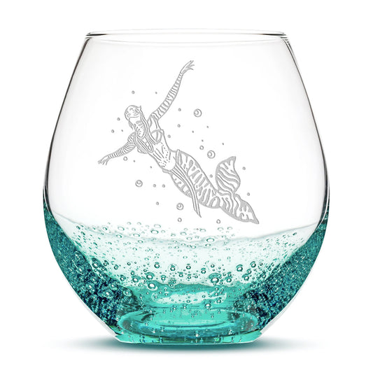 Bubble Wine Glass, Avatar Mermaid, Laser Etched or Hand Etched, 18oz