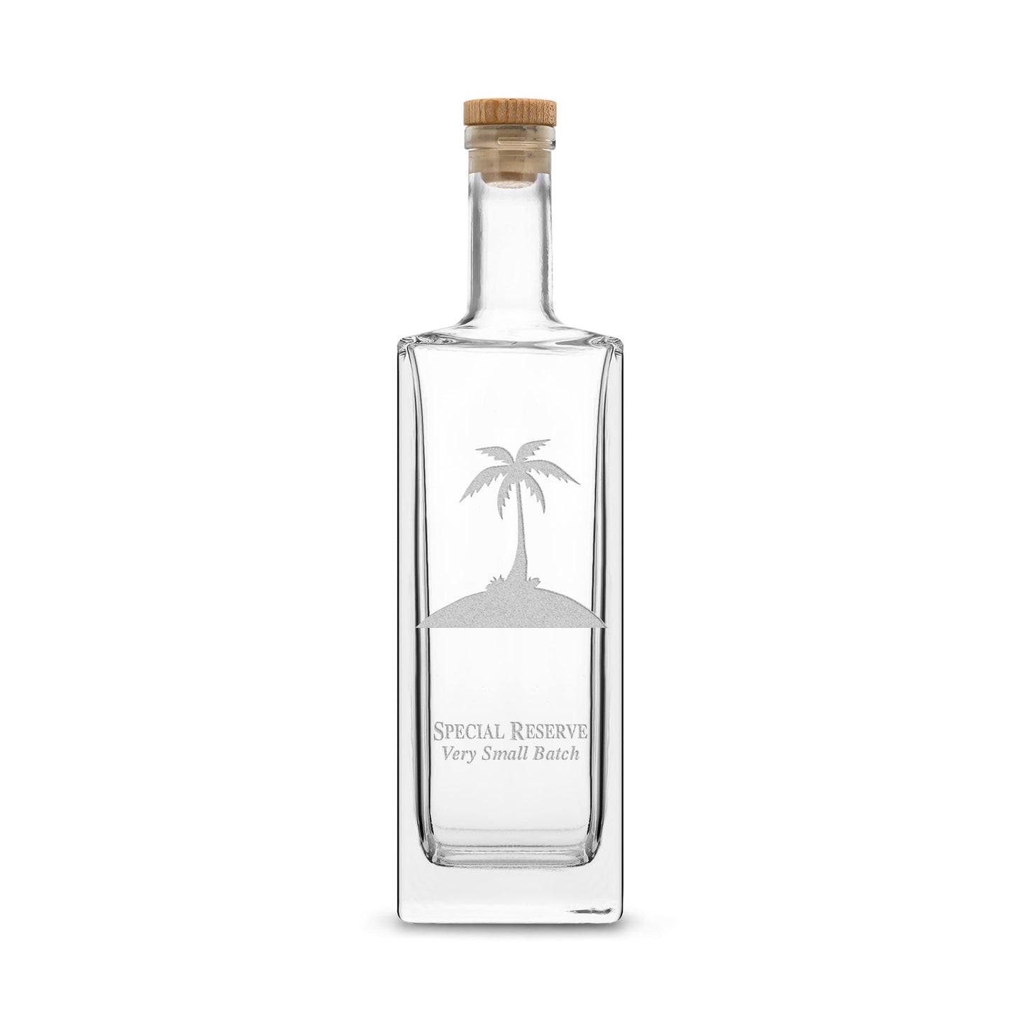 Integrity Bottles, Palm Tree Special Reserve, Premium Refillable Small Liberty Style Liquor Decanter, Handmade, Handblown, Hand Etched Gifts, Sand Carved, 375ml, Laser Etched or Hand Etched