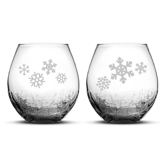 Crackle Wine Glasses, Snowflakes 1, Set of 2