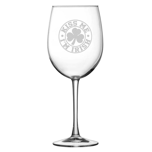 Stemmed Tulip Wine Glass, Kiss Me I'm Irish, 16oz, Laser Etched or Hand Etched