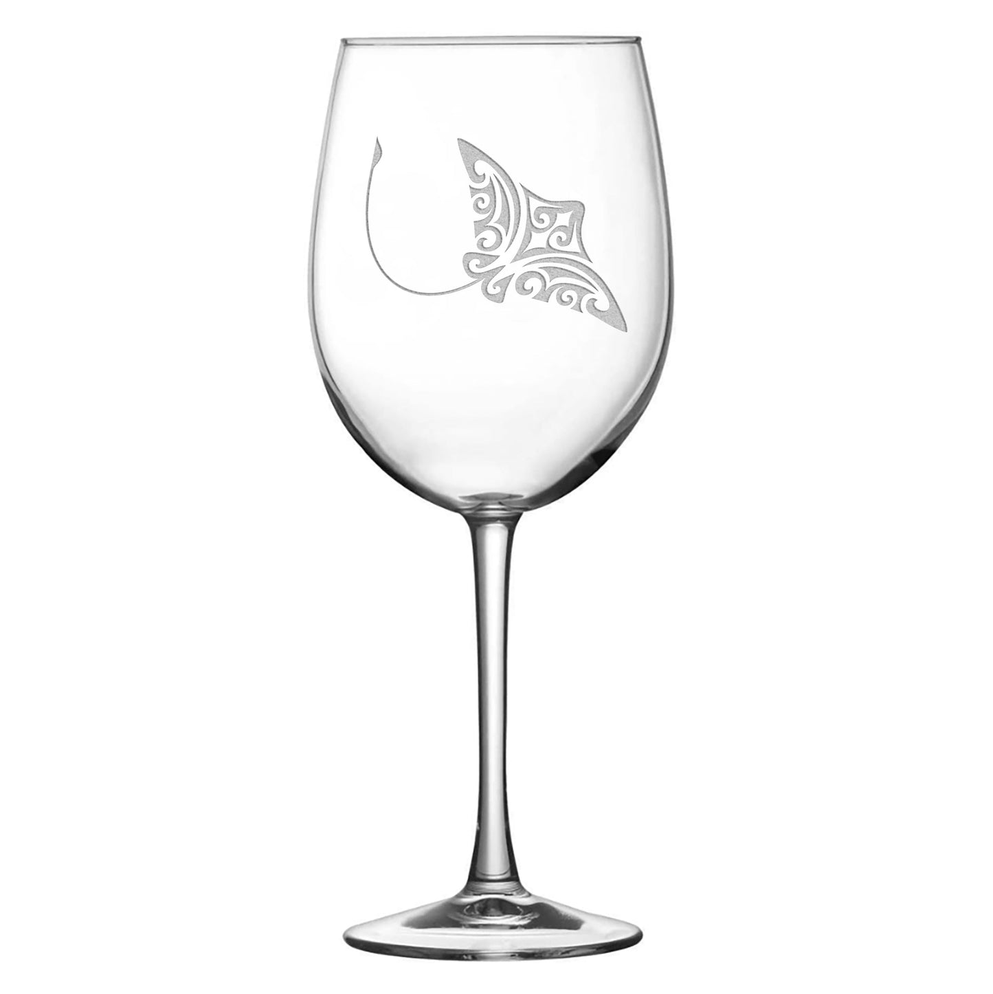 Premium Wine Glasses, Tribal Turtle, Dolphin, Shark, and Stingray (Set of 4), Laser Etched or Hand Etched