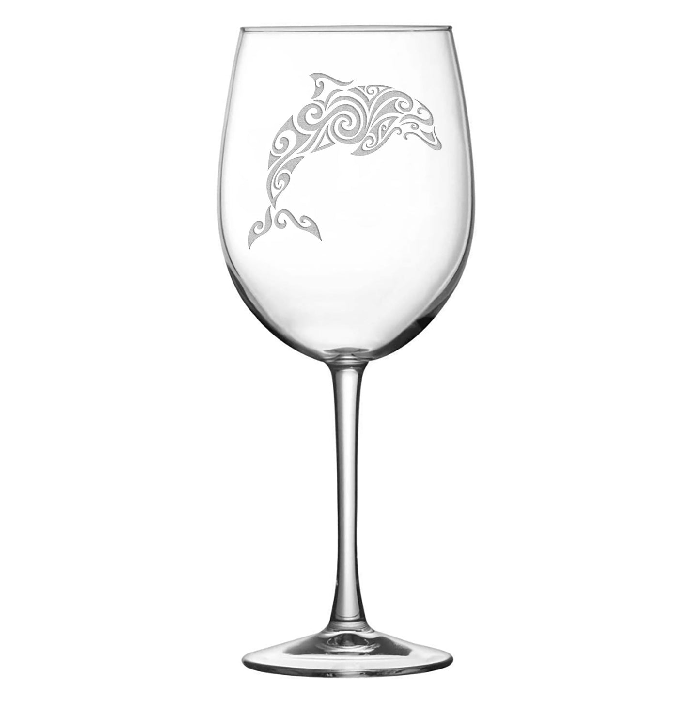 Premium Wine Glasses, Tribal Turtle, Dolphin, Shark, and Stingray (Set of 4), Laser Etched or Hand Etched