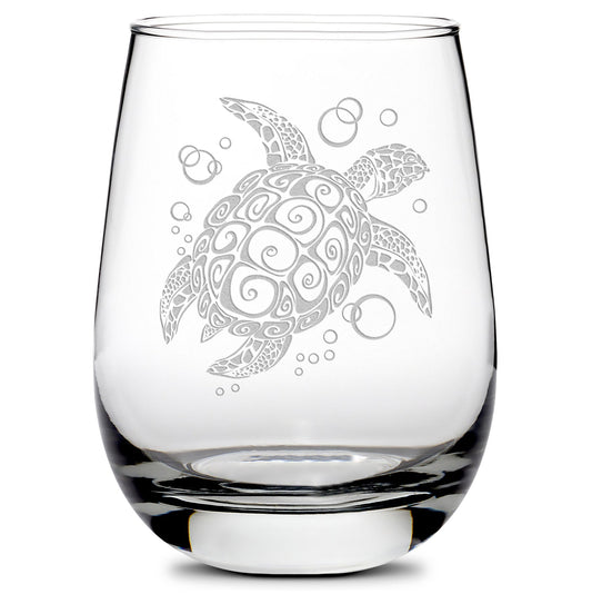 Premium Wine Glass, Sea Turtle Design, 16oz, Laser Etched or Hand Etched