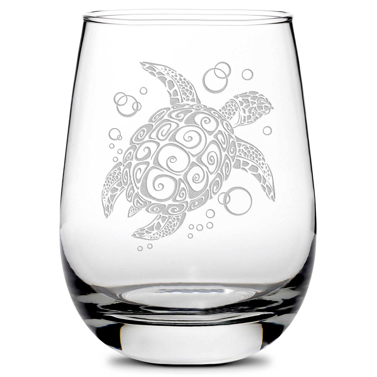 Premium Wine Glasses, Tribal Turtle, Dolphin, Shark, and Stingray (Set of 4), Laser Etched or Hand Etched