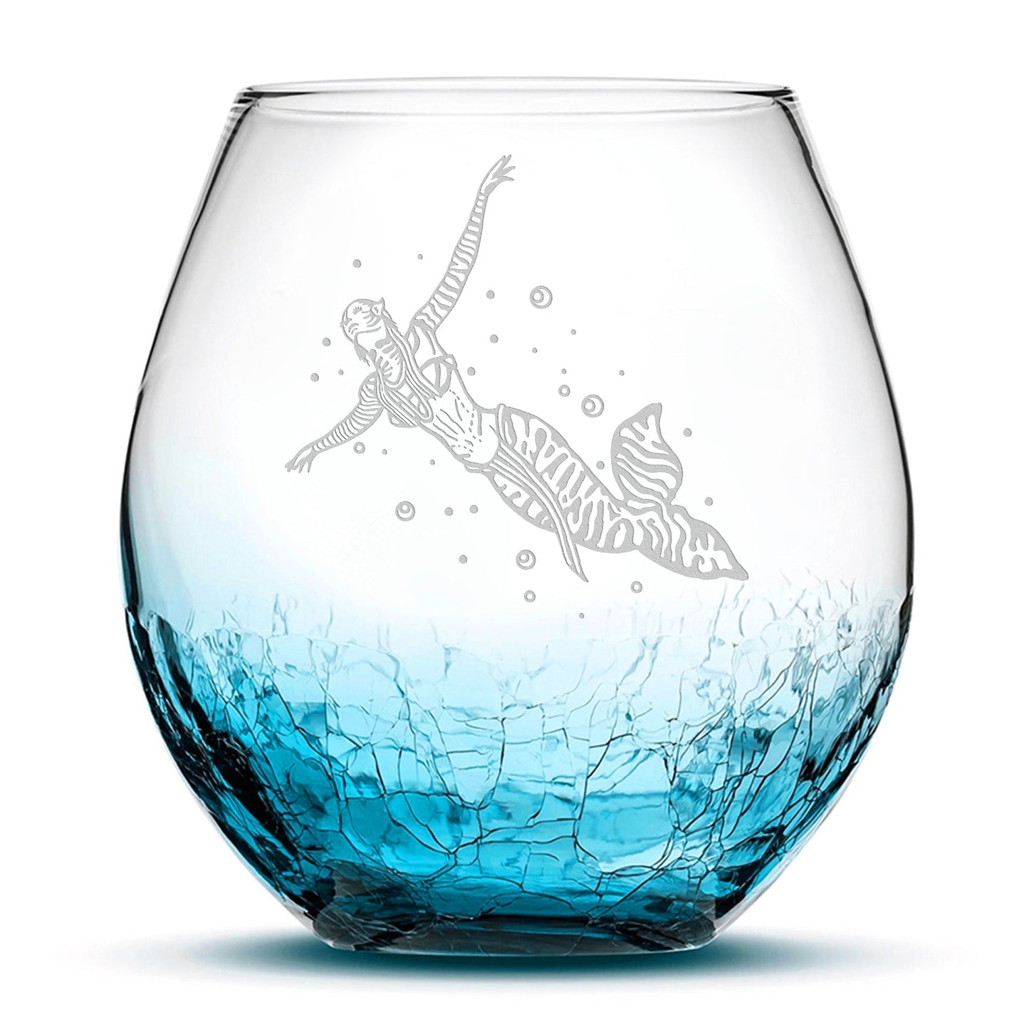 Crackle Wine Glass, Avatar Mermaid, Laser Etched or Hand Etched, 18oz