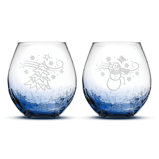 Crackle Wine Glasses, Windy Christmas, Set of 2