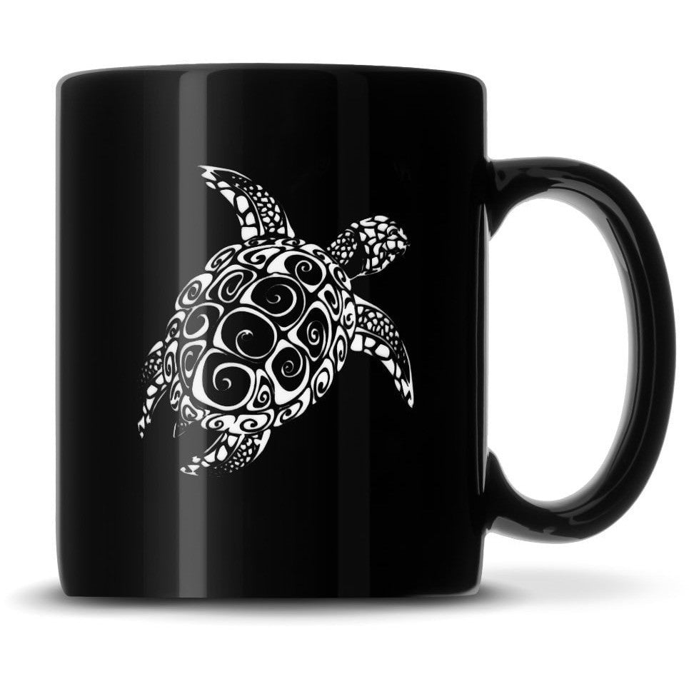 Black Coffee Mug with Tribal Hammerhead Shark, Deep Etched by Integrity Bottles