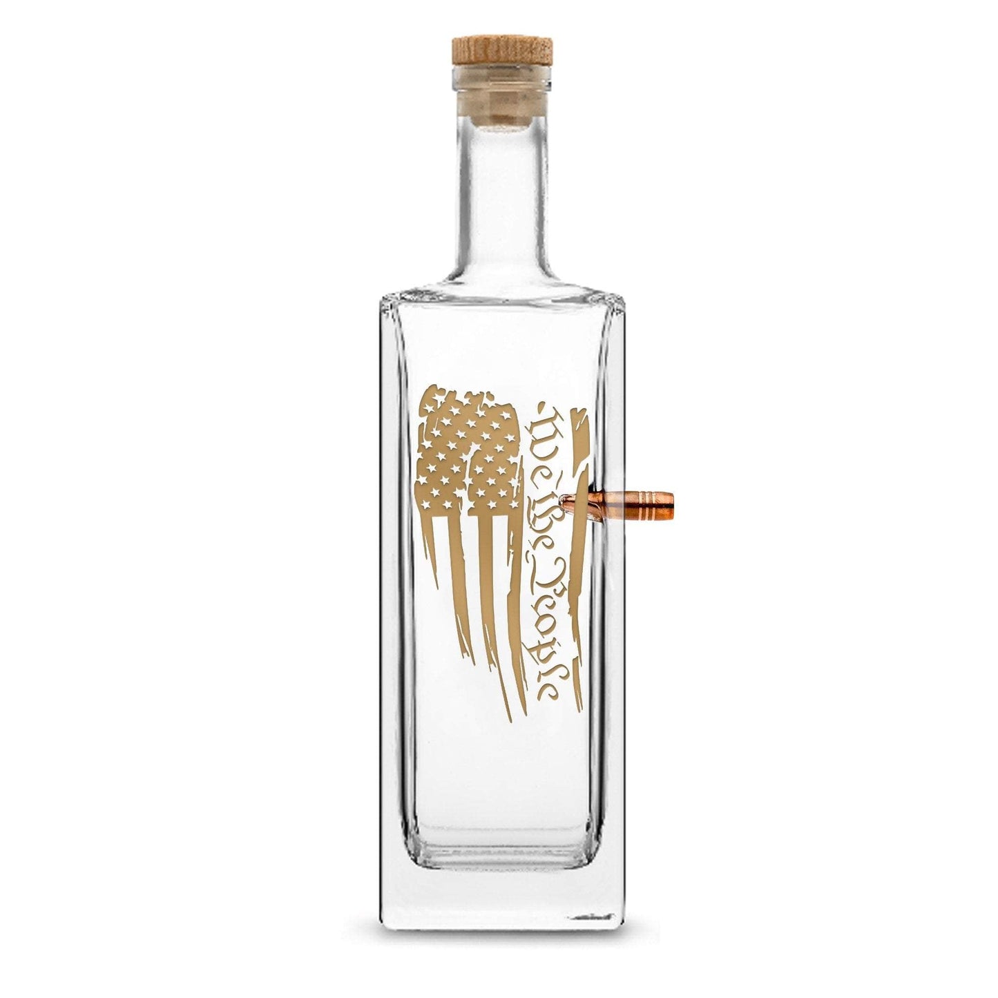 '+ Gold Metallic PREMIUM .50 CAL BMG BULLET BOTTLE, LIBERTY WHISKEY DECANTER CORK STOPPER, WE THE PEOPLE FLAG, 750ML by Integrity Bottles