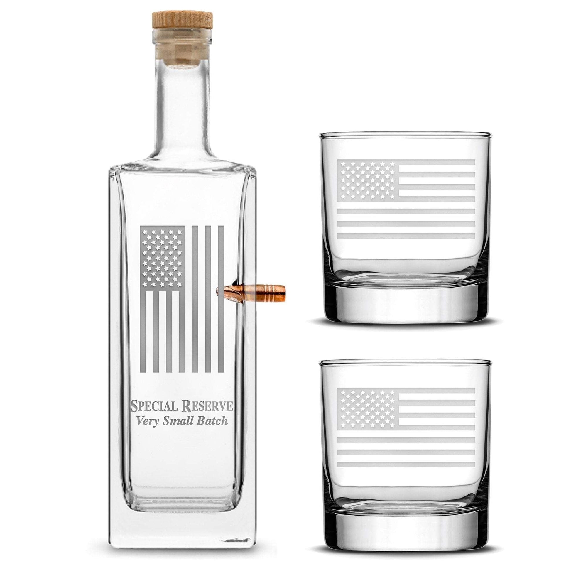 Premium .50 Cal BMG Bullet Bottle Gift Set, Liberty Whiskey Decanter, American Flag, 750mL by Integrity Bottles