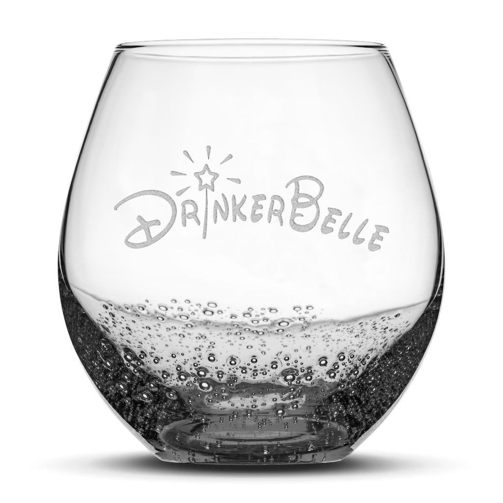 Bubble Wine Glass, Drinkerbelle Design, Laser Etched or Hand Etched, 18oz