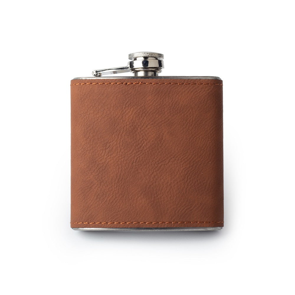 Customizable, Premium Leather Saddle Flask, Laser Engraved Gifts, 6oz, Laser Etched or Hand Etched