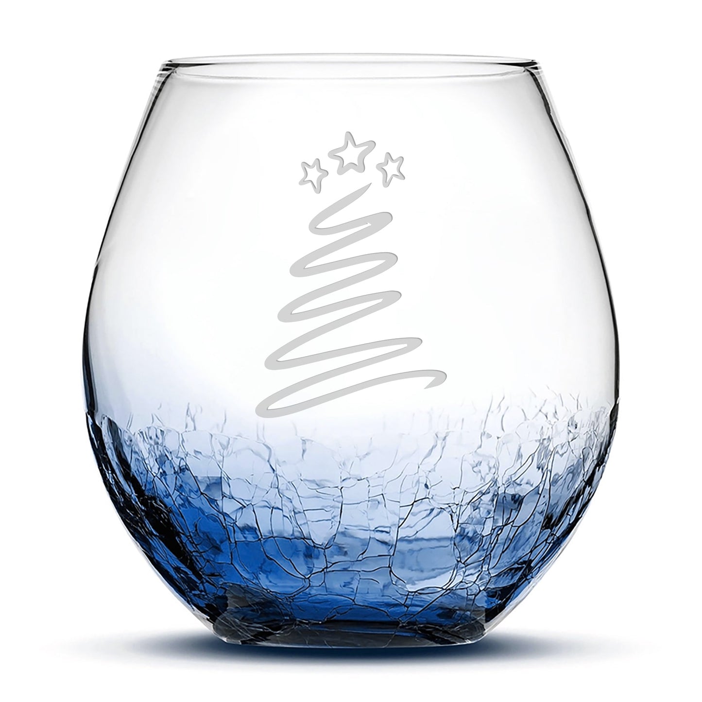 Crackle Wine Glass, Christmas Tree Swirl, Laser Etched or Hand Etched, 18oz