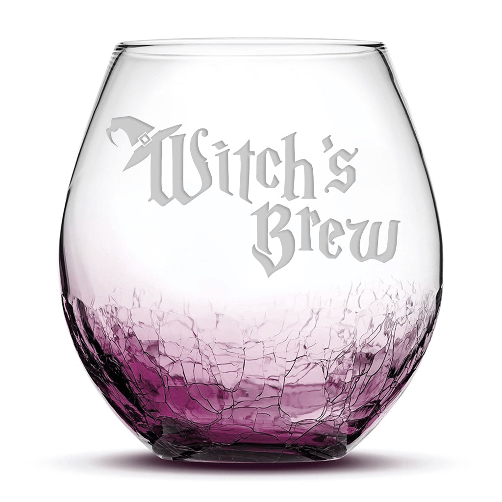 Crackle Wine Glass, Witch's Brew, Laser Etched or Hand Etched, 18oz