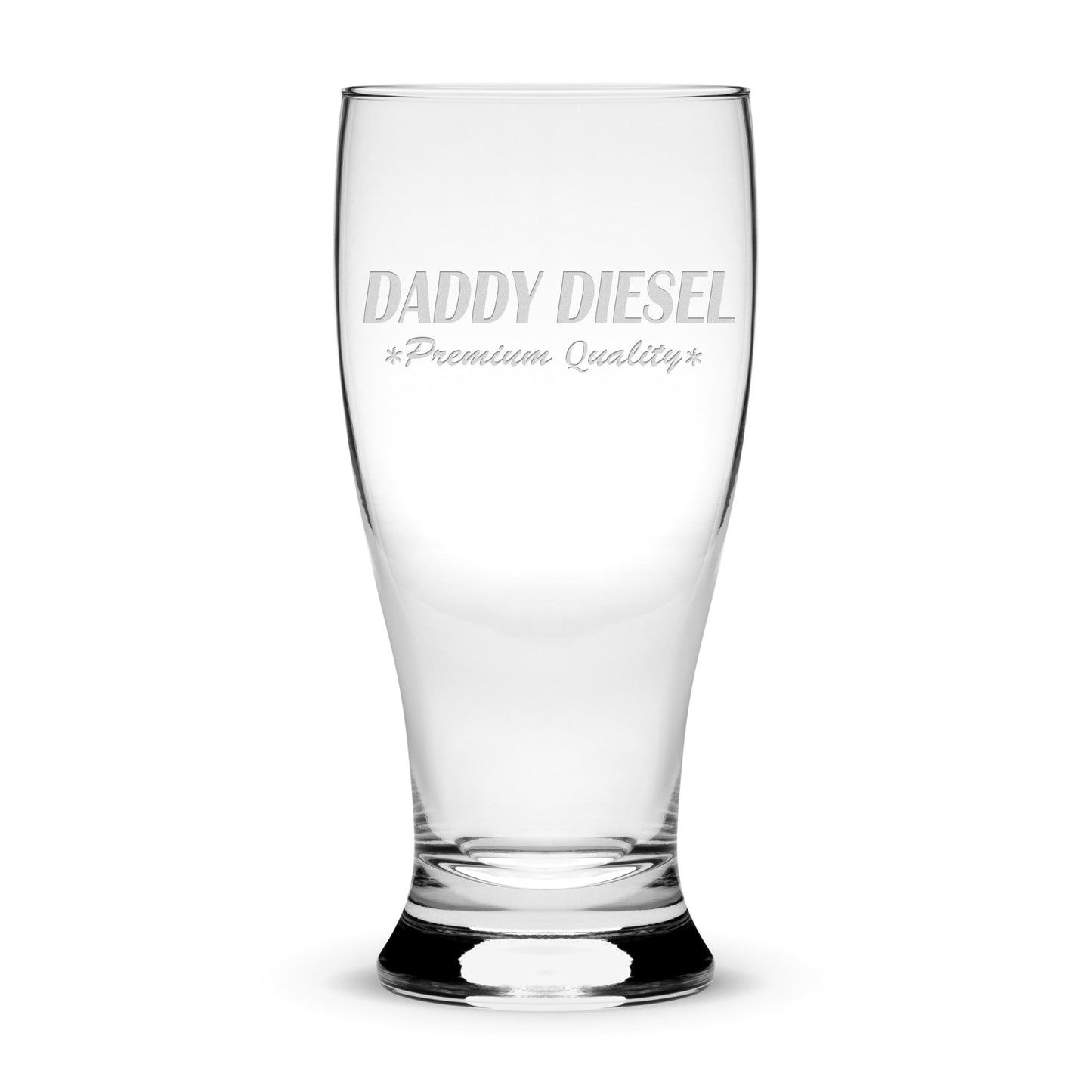 Integrity Bottles, Daddy Diesel, Premium Pilsner Glass, Handmade, Handblown, Laser Etched or Hand Etched Gifts, Sand Carved, 16oz