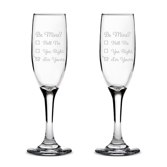 Premium Stemmed Champaign Flute, I'm Yours, Set of 2, Laser Etched or Hand Etched