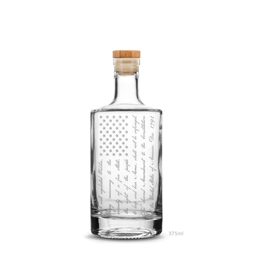 Premium Bottle, Small Jersey 375 mL Whiskey Decanter Cork Stopper, 2nd Amendment Flag, Laser Etched or Hand Etched