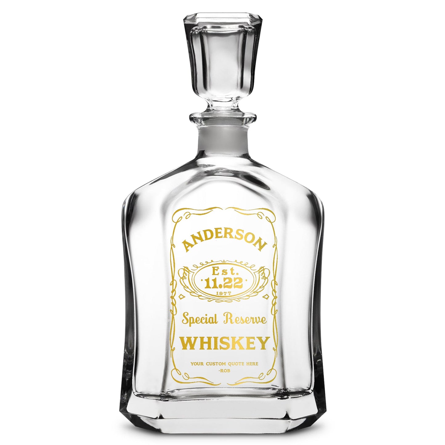 Customizable Jack Daniel's, Premium Refillable Capital Style Liquor Bottle, Handmade, Handblown, Hand Etched Gifts, Sand Carved, 750ml, Laser Etched or Hand Etched