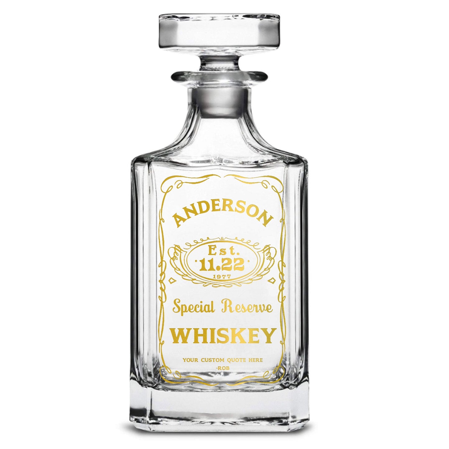 Customizable, Premium Refillable Diamond Style Liquor Bottle, Handmade, Handblown, Hand Etched Gifts, Sand Carved, 750ml, Laser Etched or Hand Etched, Laser Etched or Hand Etched