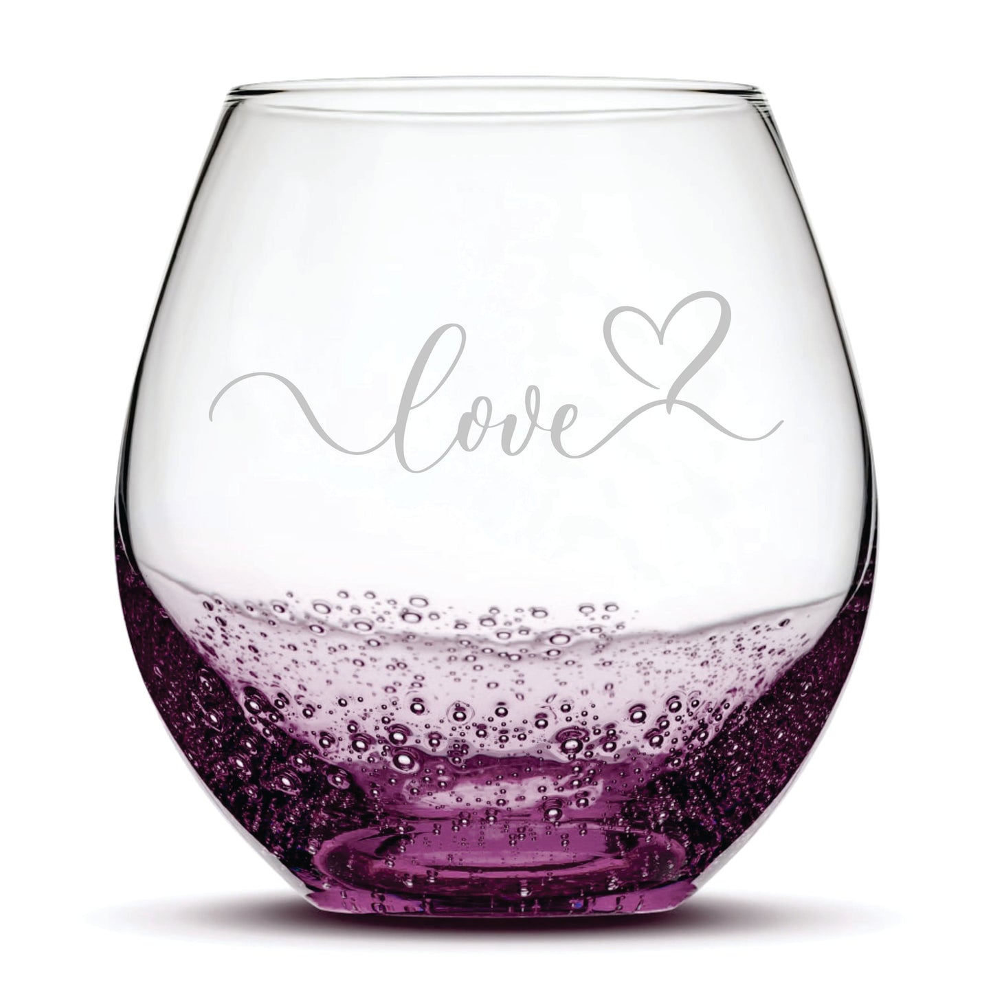 Valentines Day, Love Stemless Wine Bubble Glass, Laser Etched or Hand Etched