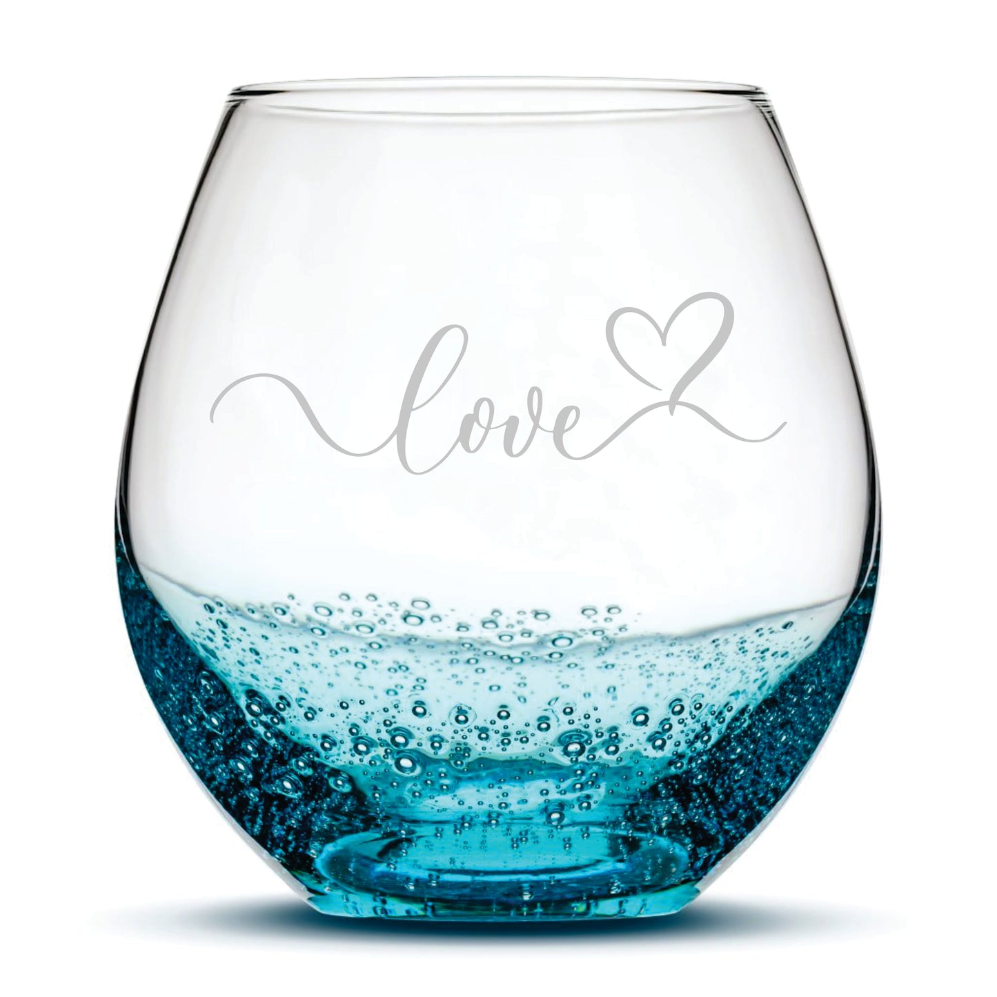 Valentines Day, Love Stemless Wine Bubble Glass, Laser Etched or Hand Etched