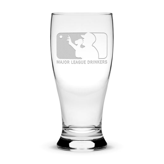 Integrity Bottles Major League Drinkers, Pilsner Glass, Handmade, Handblown, Laser Etched or Hand Etched Gifts, Sand Carved, 16oz, Laser Etched or Hand Etched