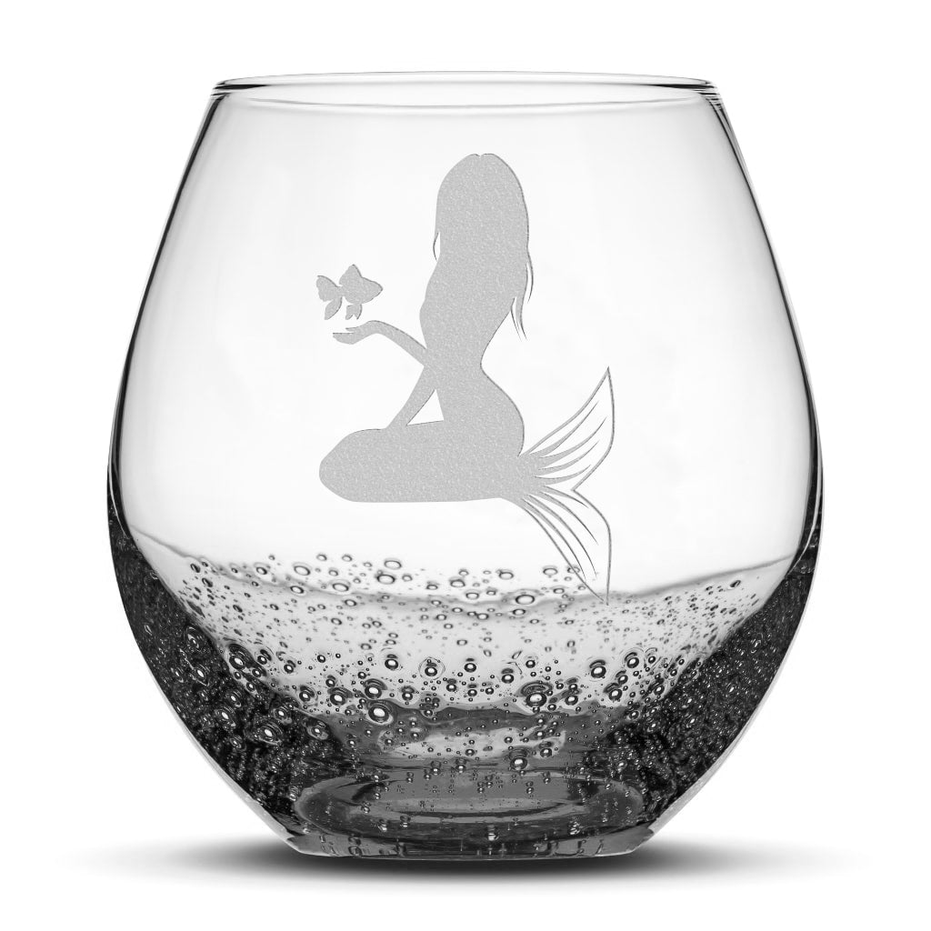 Bubble Wine Glass, Mermaid 5 Design, Laser Etched or Hand Etched, 18oz