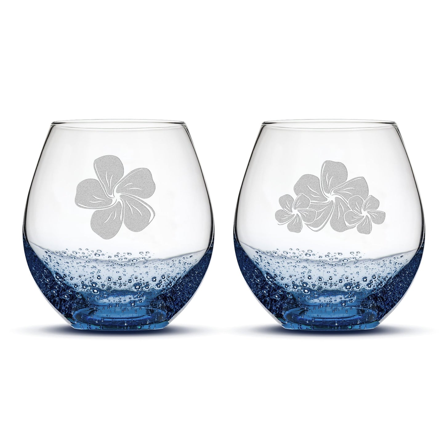 Bubble Wine Glasses, Plumerias, Set of 2