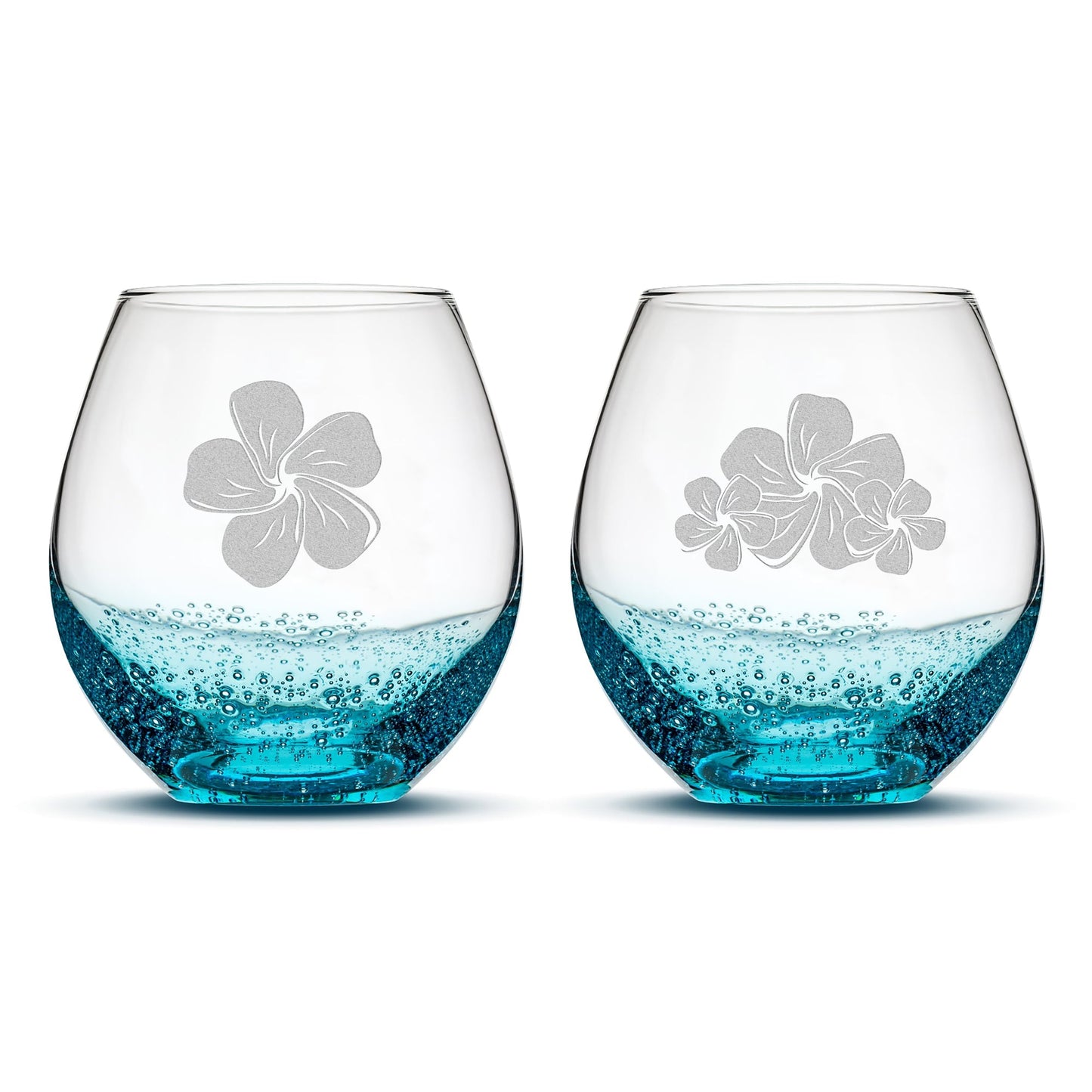 Bubble Wine Glasses, Plumerias, Set of 2
