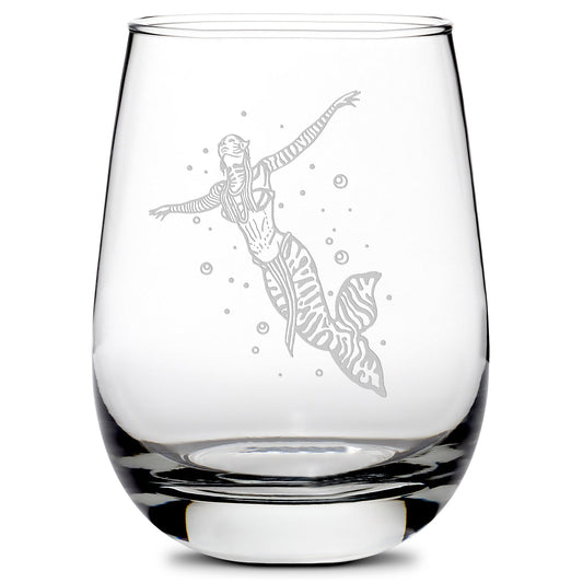 Premium Wine Glass, Avatar Mermaid, 16oz, Laser Etched or Hand Etched