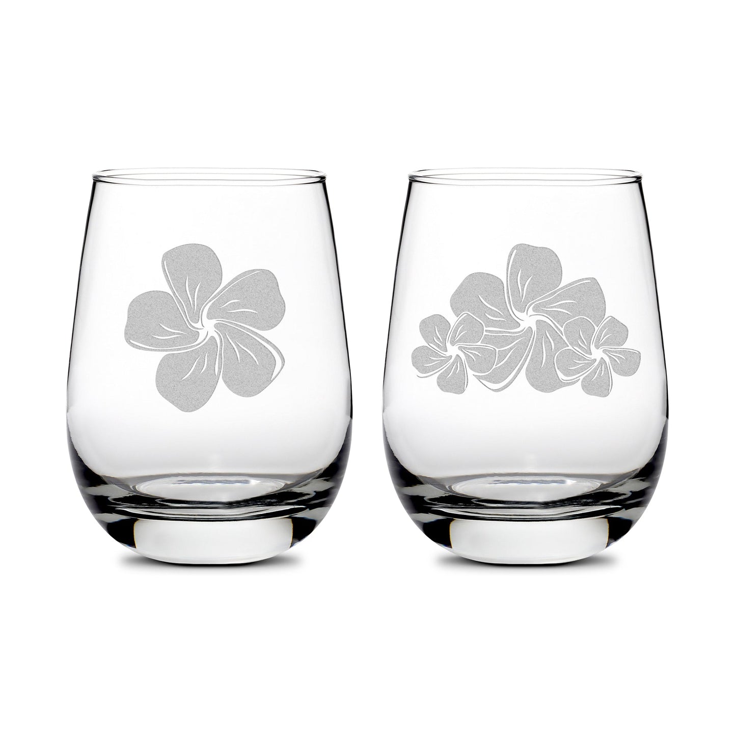 Premium Wine Glasses, Plumerias, 16oz (Set of 2), Laser Etched or Hand Etched