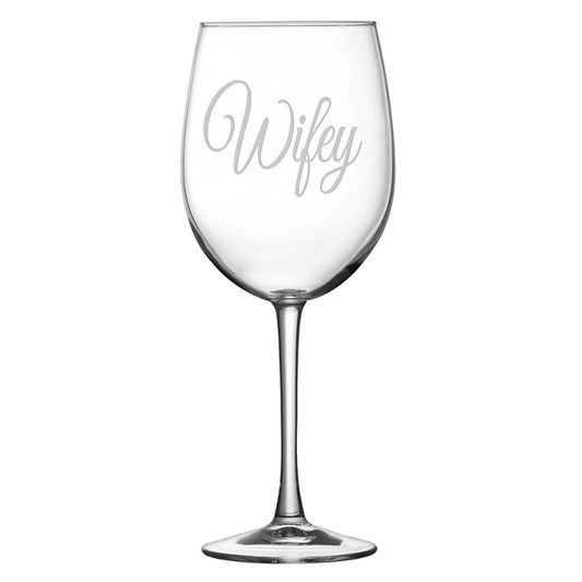Integrity Bottles, Wifey, Stemmed Wine Glasses, Handmade, Handblown, Hand Etched Gifts, Sand Carved, 16oz, Laser Etched or Hand Etched