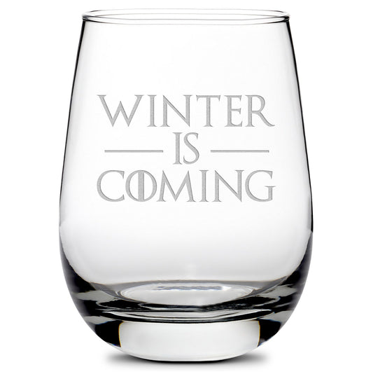Premium Wine Glass, Game of Thrones, Winter is Coming, 16oz, Laser Etched or Hand Etched