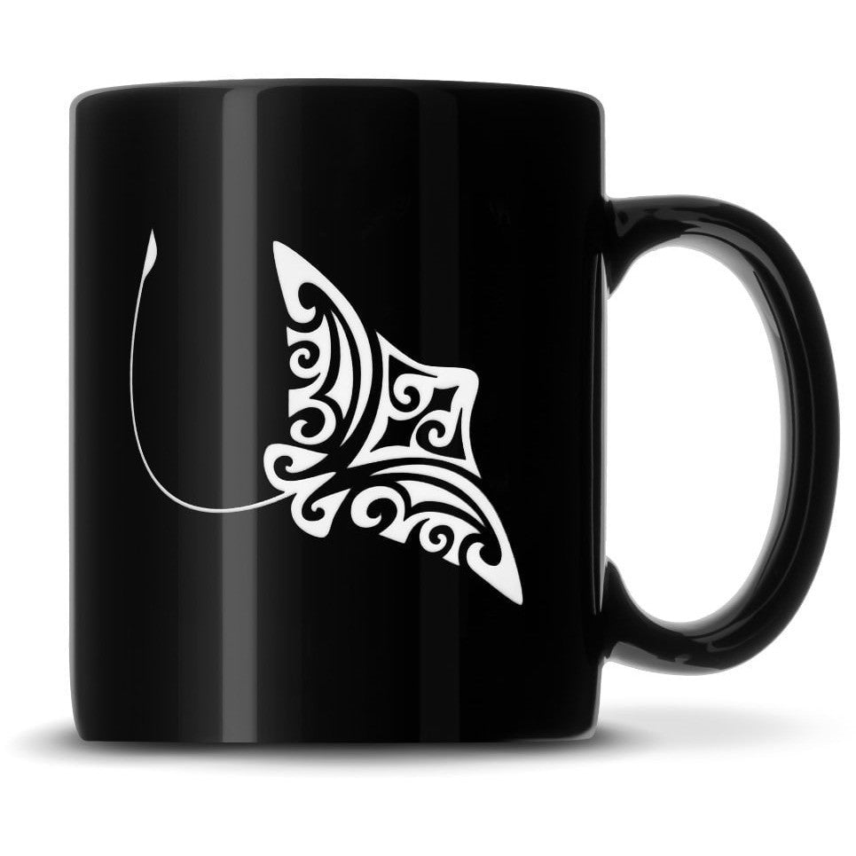 Black Coffee Mug with Tribal Sea Turtle, Deep Etched by Integrity Bottles