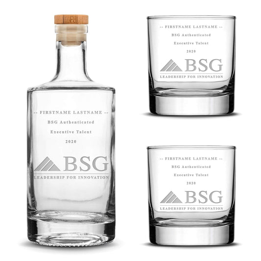 BSG Jersey Bottle Set, Boston Search Group, Laser Etched or Hand Etched