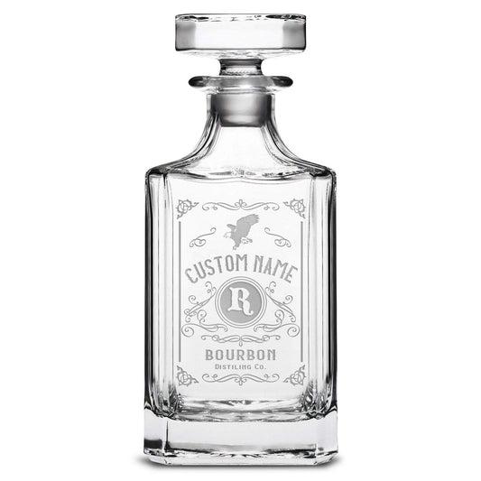 Integrity Bottles, Freedom Bourbon, Premium Refillable Diamond Style Liquor Bottle, Handmade, Handblown, Hand Etched Gifts, Sand Carved, 750ml