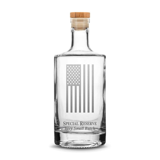 Premium Jersey Whiskey Decanter with Cork Stopper, American Flag, 750mL, Laser Etched or Hand Etched