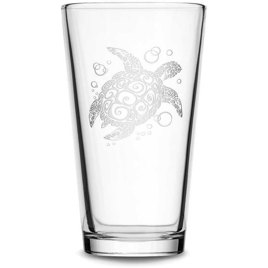 Pint Glass with Tribal Sea Turtle, Deep Etched by Integrity Bottles
